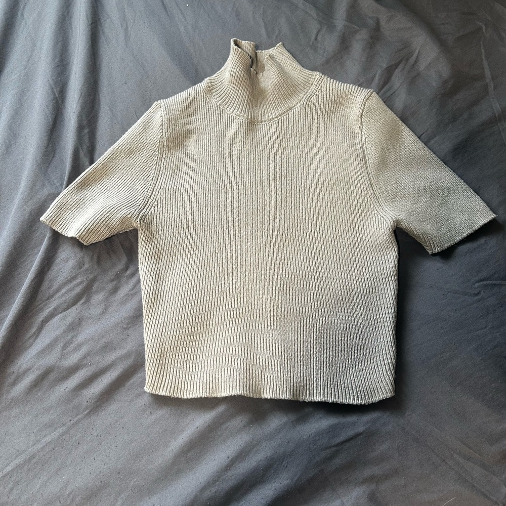 Zara Cream Ribbed Turtleneck Sweater: size small